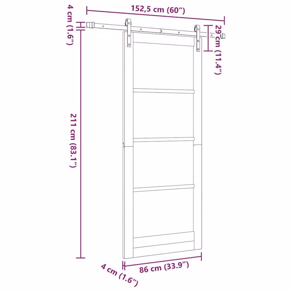 Berkfield Home Sliding Wood Door with Hardware Set in Brown, W: 86 cm, H: 211 cm – 2