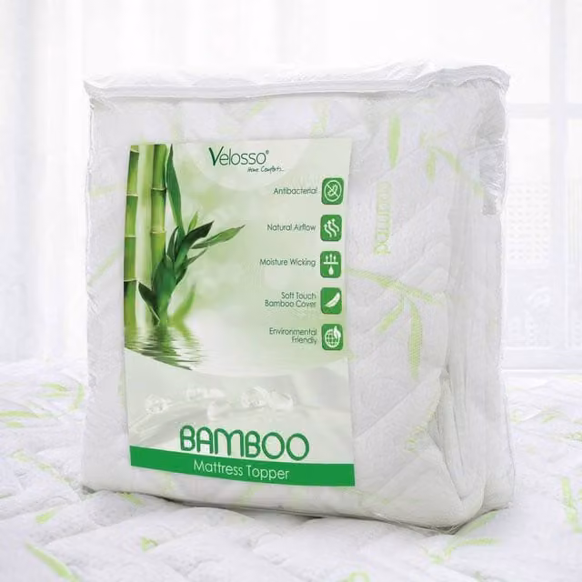 Velosso Luxury Bamboo Mattress Topper in White, Super King, W: 200 cm x D: 200 cm