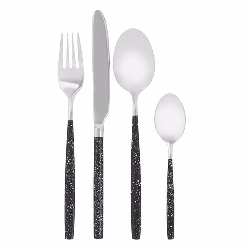 Premier Housewares 16 Piece Stainless Steel Cutlery Set in Black and Silver with Polished Finish