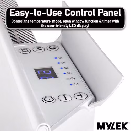 MYLEK 1000W White Slimline Wall Mounted Aluminium Electric Panel Heater, W/H: 50 x 42.5 cm – 2