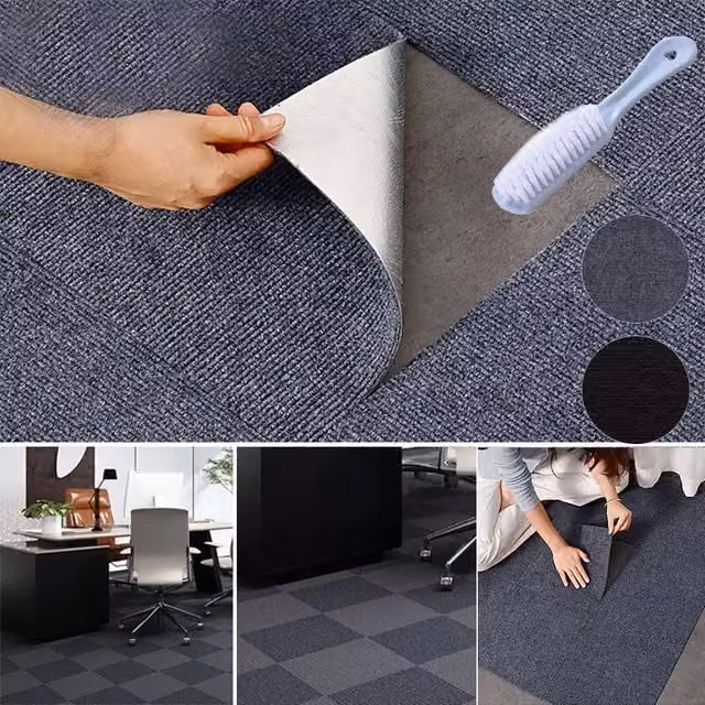 Ventryn 20 Pack Self-Adhesive Grey Carpet Tiles for Modern Office, Retail and Home Flooring