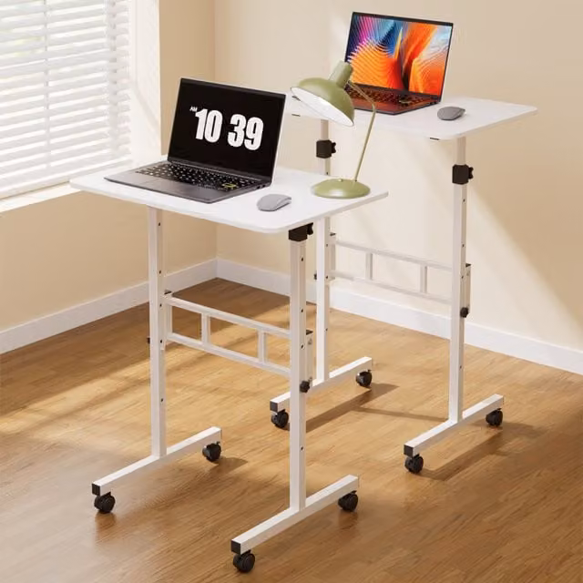 Livingandhome Height Adjustable Mobile Laptop Desk with Castors, White