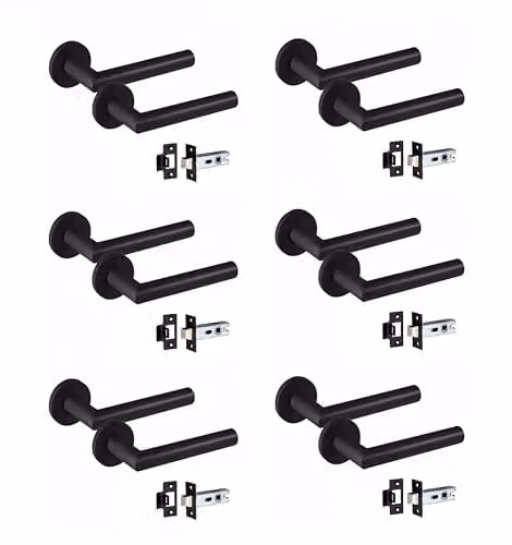 Golden Grace Mitred Door Handles with Latch, 6 Pairs, Matt Black