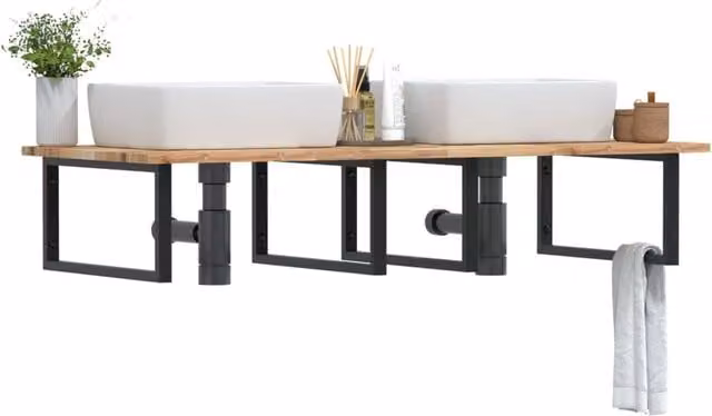 Berkfield Home Wall Mounted Basin Shelf in Brown Acacia Wood and Steel