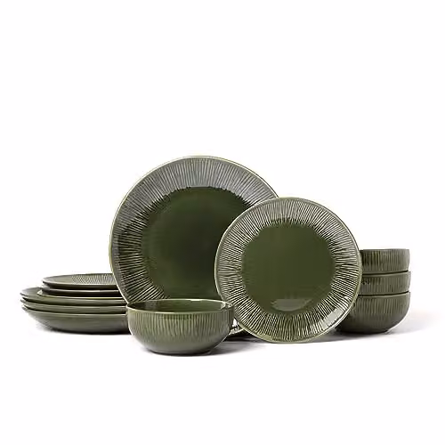Mikasa Jardin 12-Piece Floral Stoneware Dinner Set in Green – 1