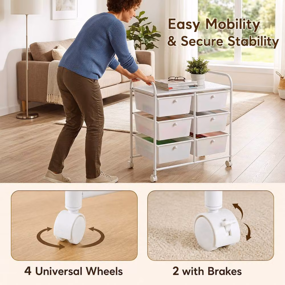 Costway 6-Drawer Rolling Storage Cart with 4 Universal Wheels in White – 4