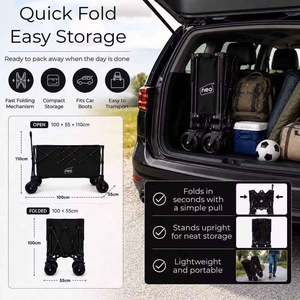 Neo XL Heavy Duty Folding Wagon Cart with Adjustable Handle, 300L, Black – 6