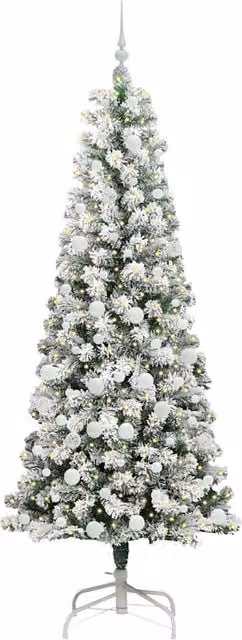 Berkfield Home Realistic Artificial Hinged Christmas Tree in Green and White, Height: 210 cm – 1