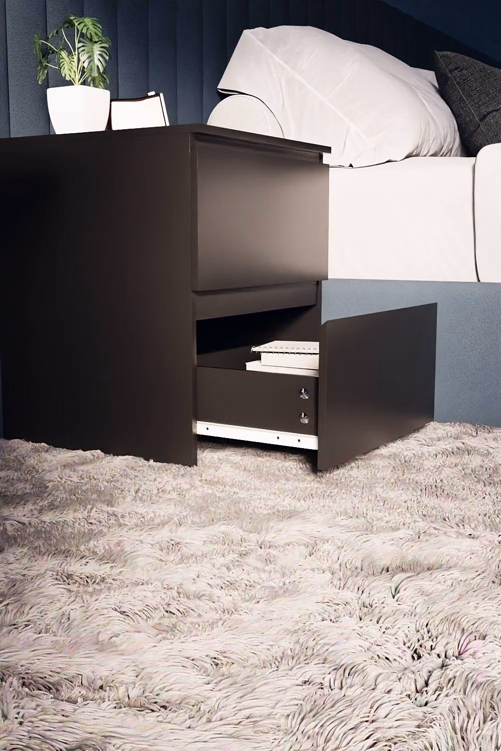 HD Designs Denver 2 Drawer Bedside Chest of Drawers in Black – 6
