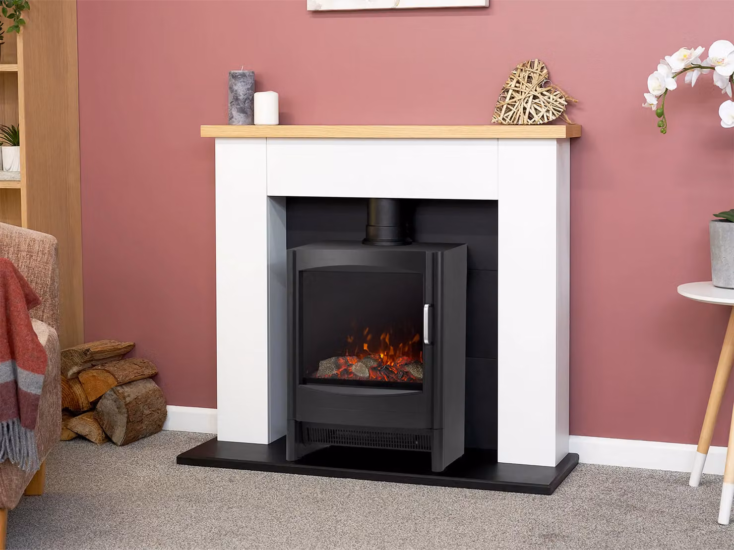 Adam Fires & Fireplaces Chester Fireplace in Pure White with Sureflame Keston Electric Stove in Black – 2