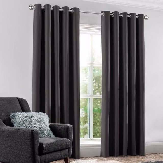 Velosso Kassidy Blackout Eyelet Curtains in Anthracite Grey, Width: 228 cm, Drop: 228 cm – 1