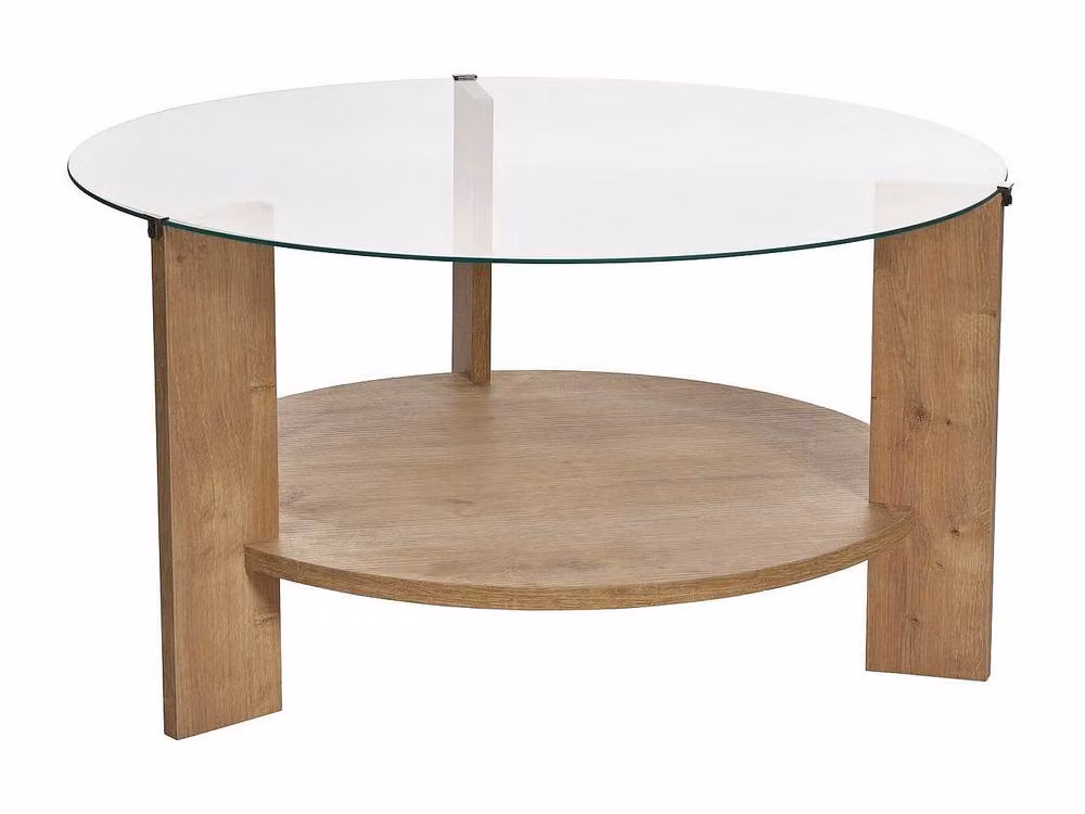 Vente-unique SENIRA Round Tempered Glass Coffee Table in Light Oak – 2