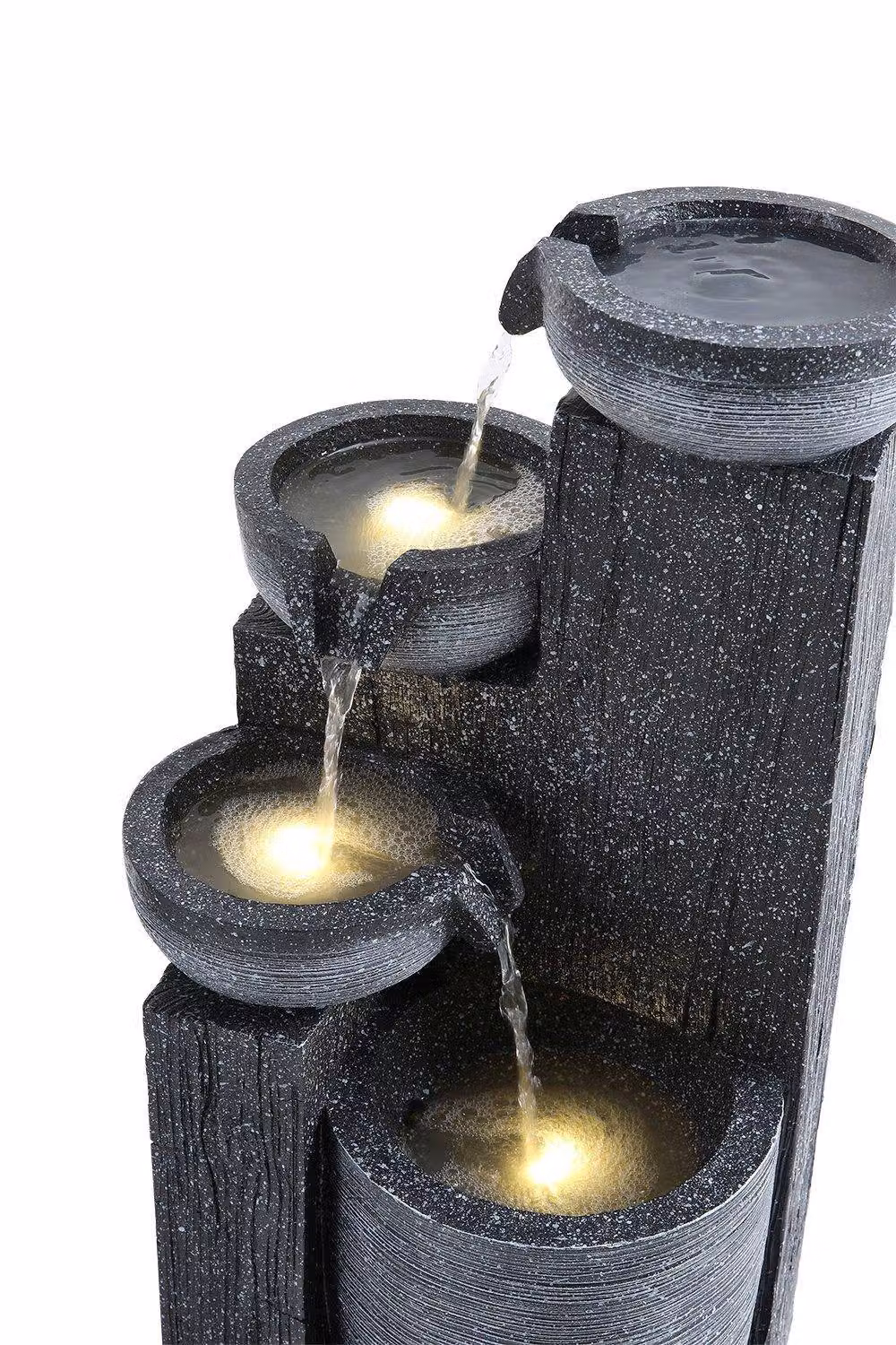 Garden Sanctuary Solar-Powered Cascade Rockery Water Feature in White and Grey Stone – 4