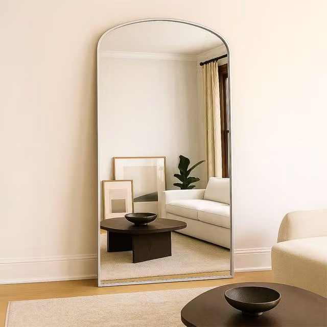 Agenzia 14 Modern Silver Metal Arch Full Length Mirror, W: 100 cm, H: 200 cm