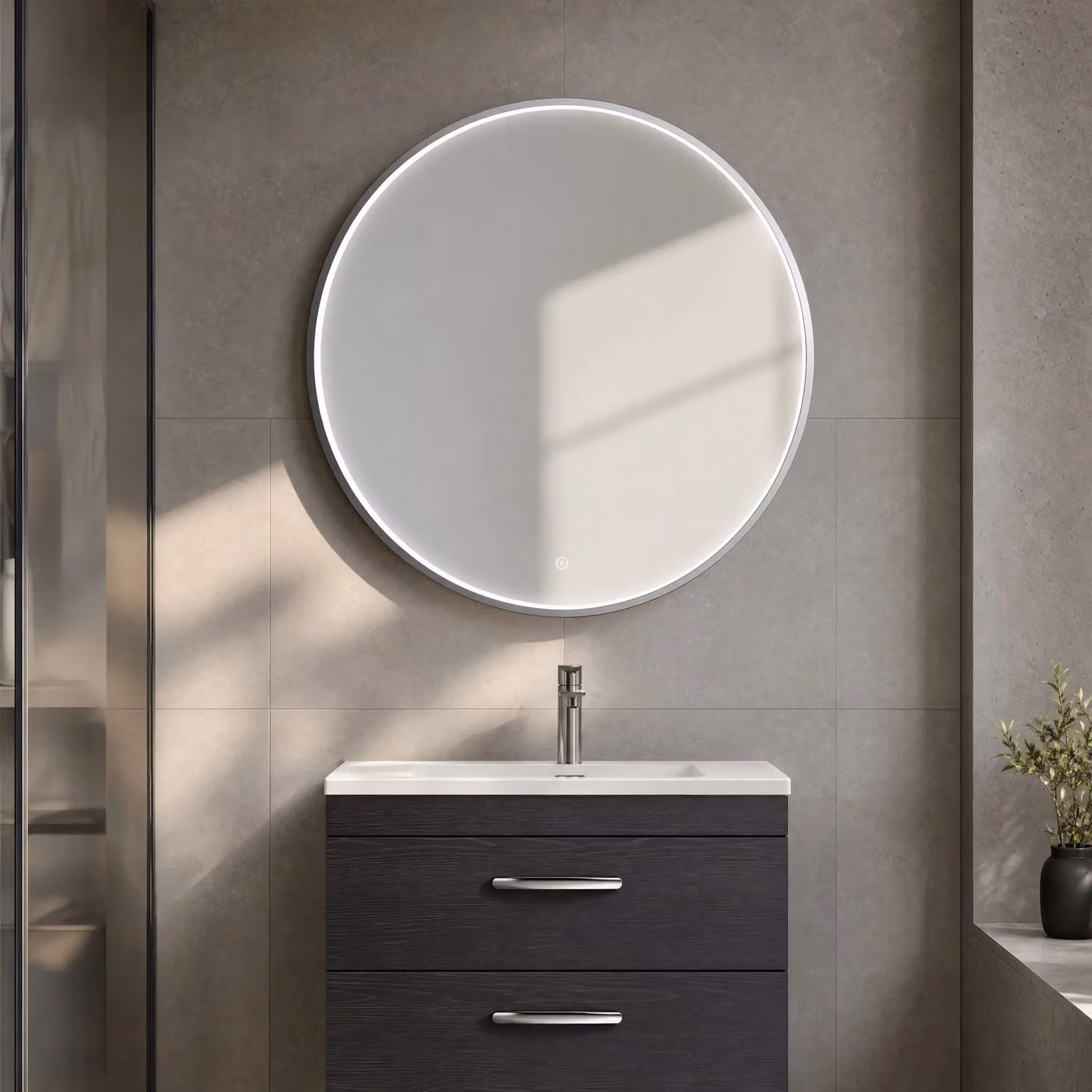 Balterley Round LED Bathroom Mirror with Demister and Touch Sensor, Chrome, W/D/H: 80 x 80 x 1 cm – 2