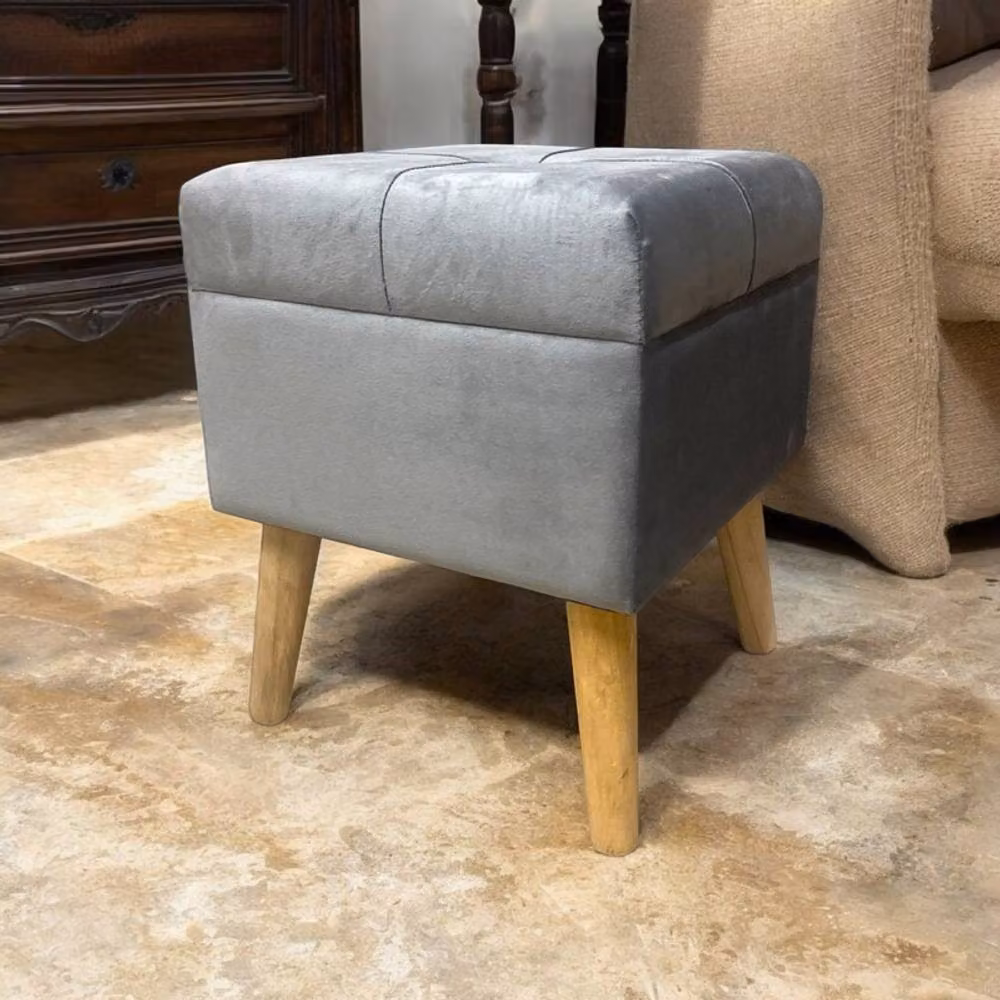 Minster Wood and Velvet Trunk in Grey, W/D/H: 33 x 33 x 42 cm – 4
