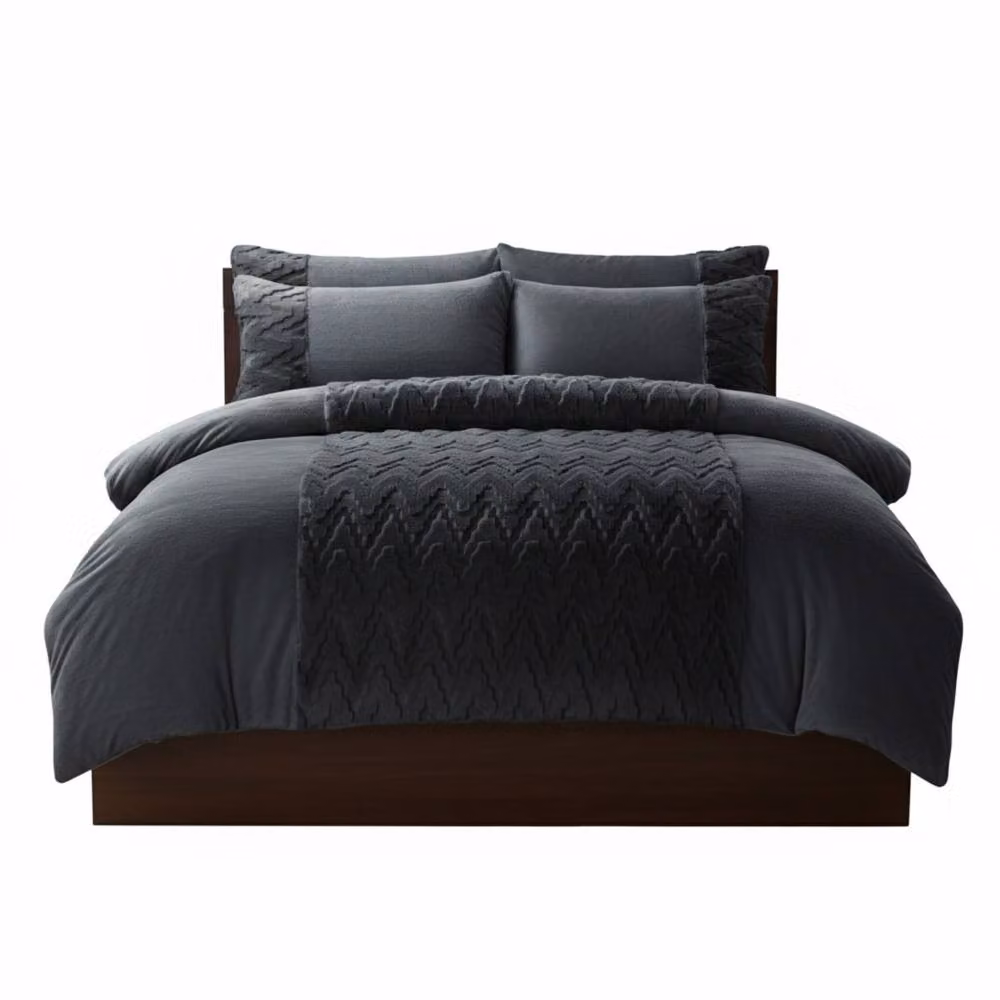 Snug City Zig Zag 3D Teddy Fleece Duvet Cover Set with Pillowcases, Grey, W: 180 cm, D: 200 cm – 3