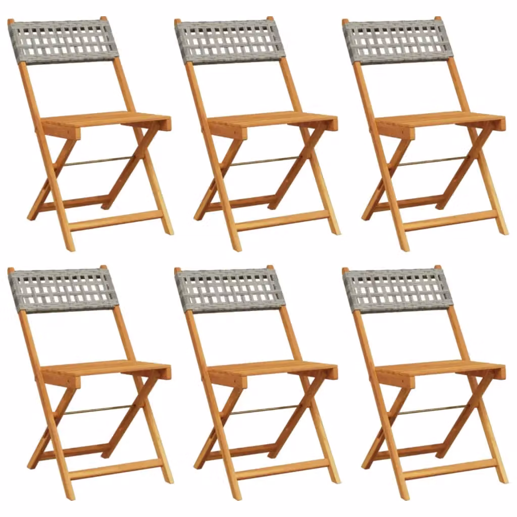 Berkfield Home Set of 6 Grey Poly Rattan and Lacquered Acacia Wood Folding Garden Chairs – 2