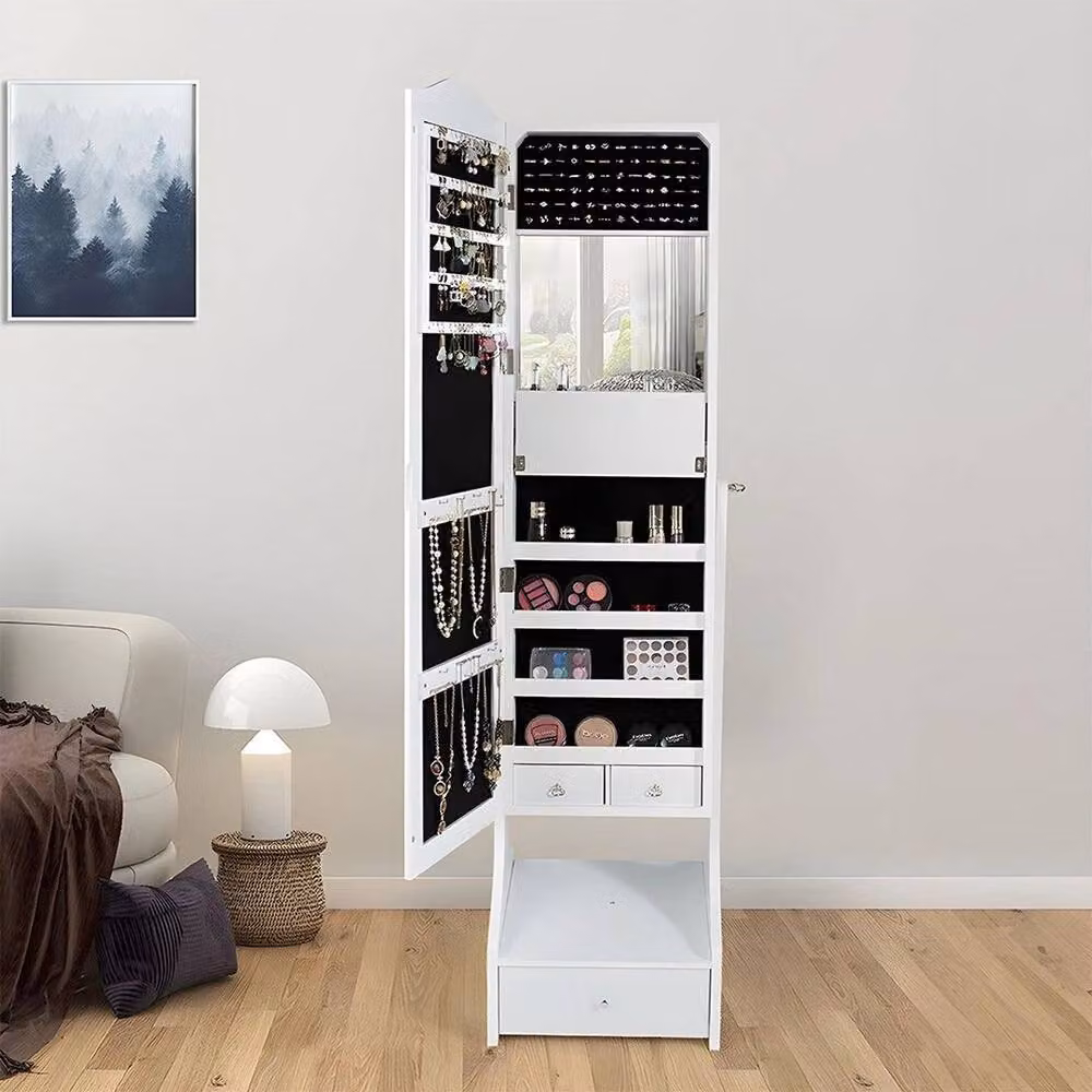 PAWNORA Modern Full-Length Armoire with Mirror and Storage Organiser in White – 3