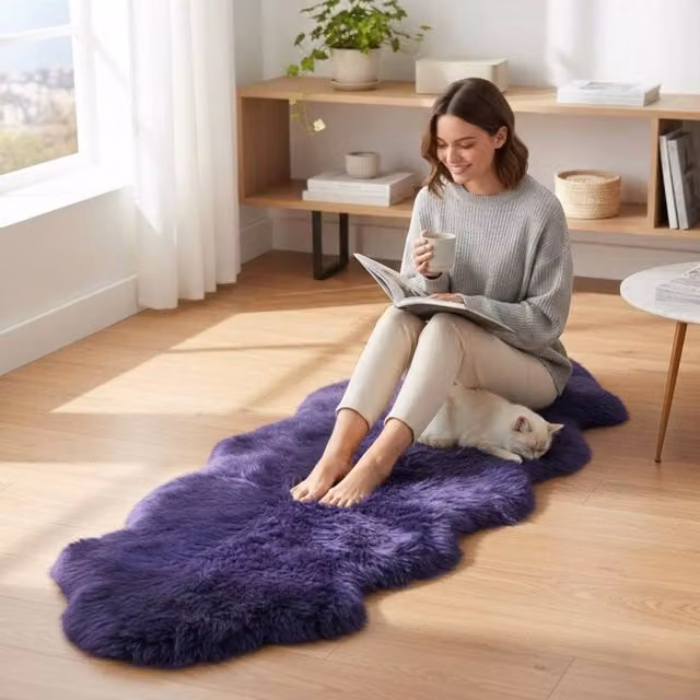 Infinity Leather Large Natural Wool Sheepskin Rug, Purple, W: 180 cm, D: 60 cm