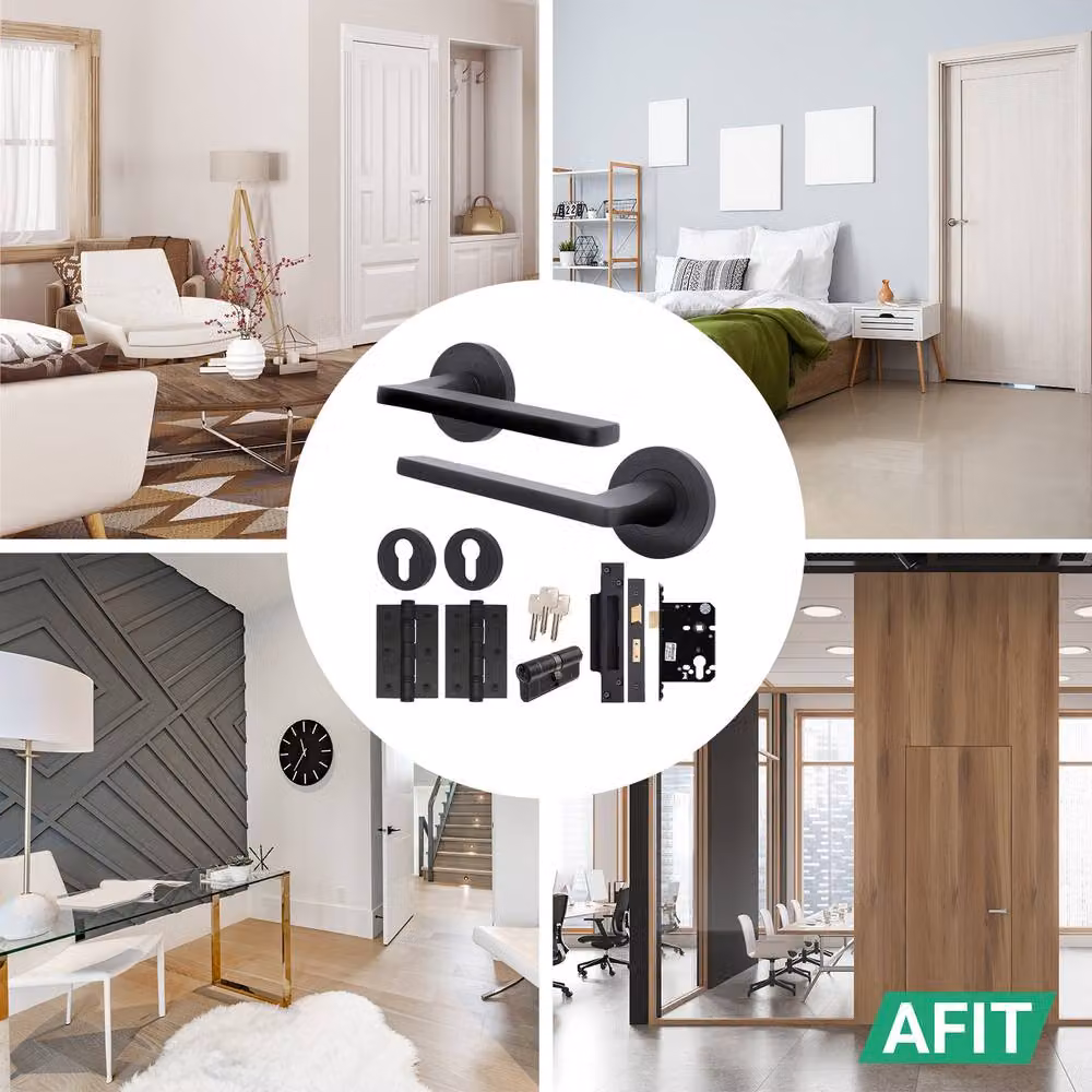 AFIT Black Aluminium Door Handle, Euro Lock Cylinder Set, Latch, Locks and Hinges, W/D/H: 15 x 15 x 15 cm – 5