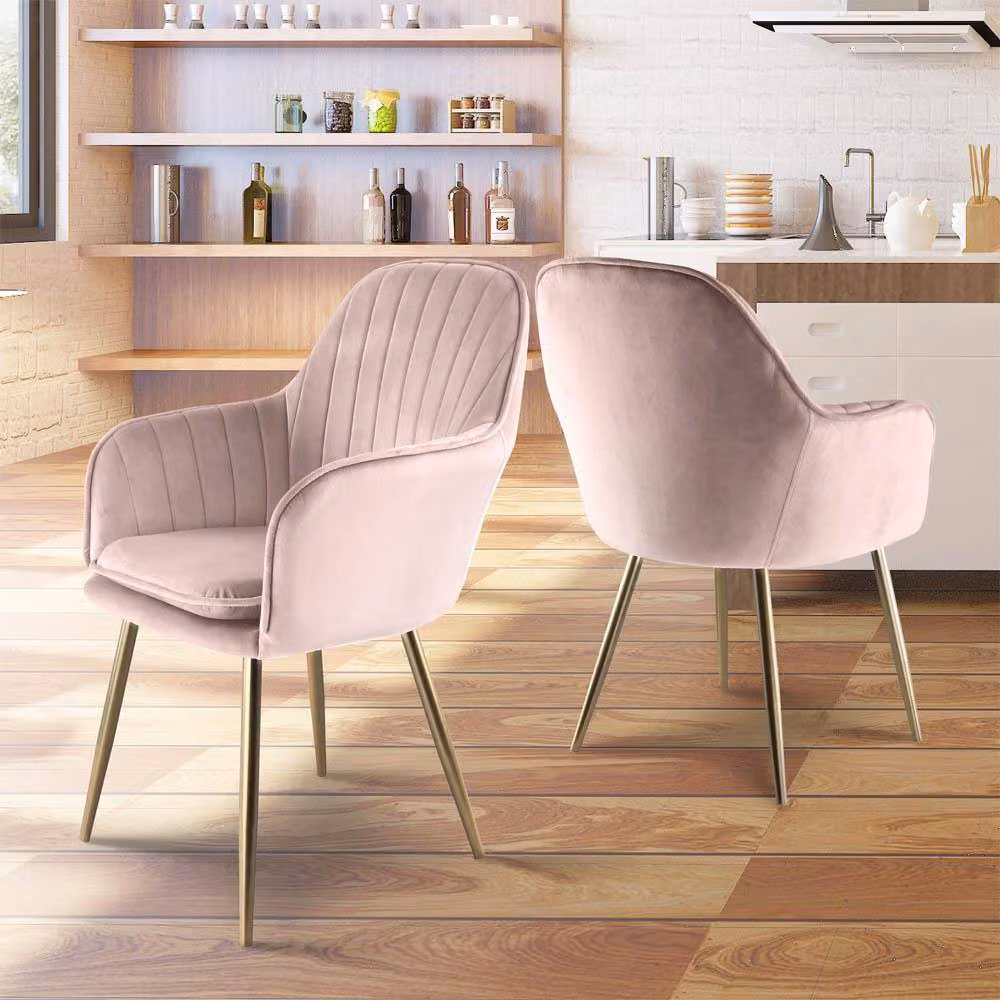 Genesis Muse Velvet Accent Chairs, Set of 2, Light Pink Modern Upholstered Tub Chairs with Armrests – 2