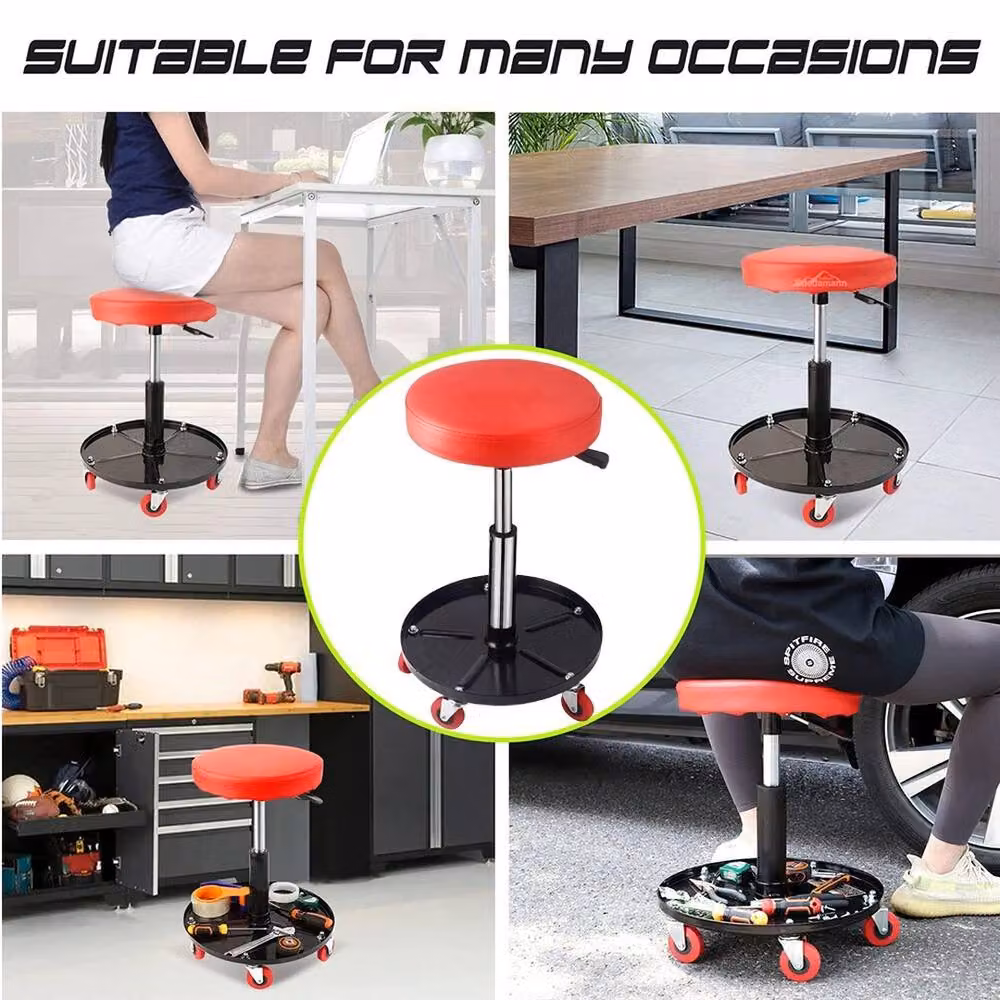 NESTLUNE Swivel Creeper Seat Rolling Garage Mechanic Work Stool, Red – 4