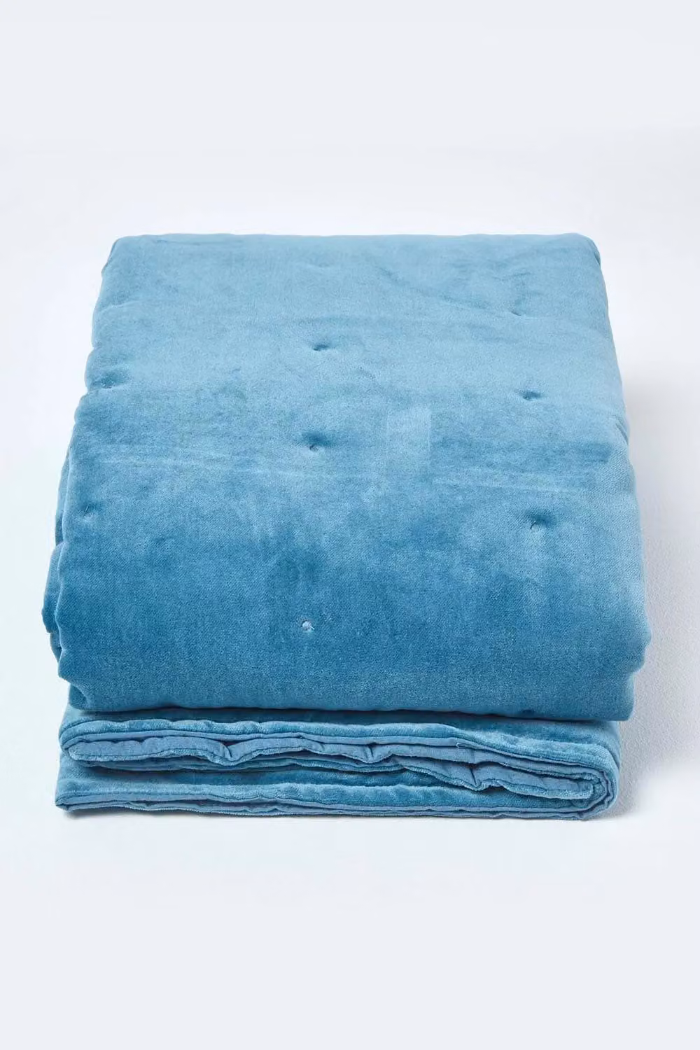 Homescapes Blue Velvet Quilted Cotton Throw, W: 125 cm, D: 150 cm – 2
