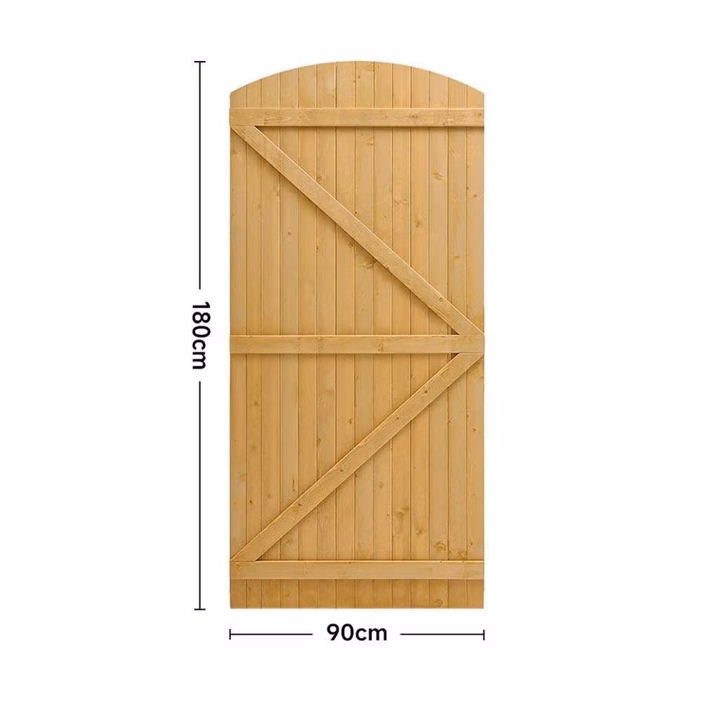 FLAVORA Arched Wooden Garden Pedestrian Swing Gate in Brown, W: 90 cm, H: 180 cm – 2