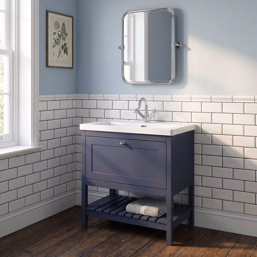 Balterley Modern 1 Drawer Bathroom Vanity Unit with Basin in Matt Blue, W/D/H: 80.0 x 46.5 x 84.5 cm – 2