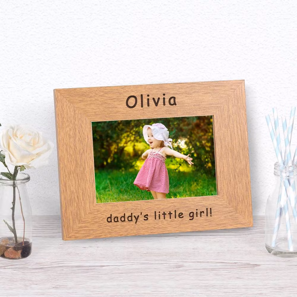 Uniqueful Personalised Daddy's Little Wood Picture Frame, Brown, Rectangular Tabletop Single Frame
