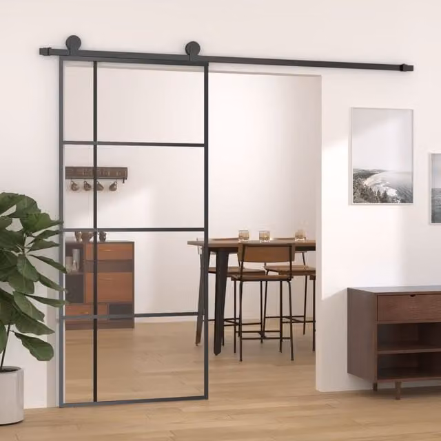 Berkfield Home Modern Sliding ESG Glass and Aluminium Door, Black, W: 90 cm, H: 205 cm – 1