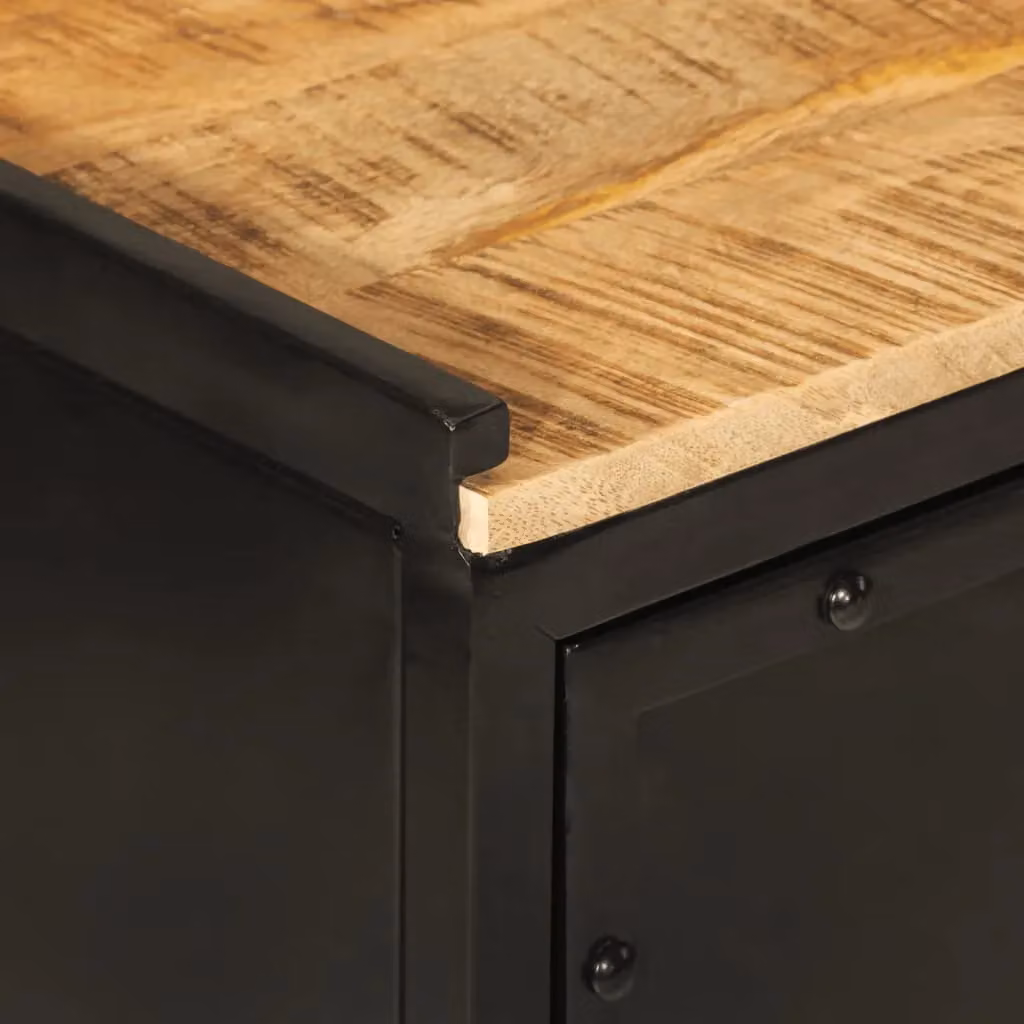 Berkfield Home Industrial Bathroom Cabinet in Black and Mango Wood, W/D/H: 40 x 27 x 90 cm – 3