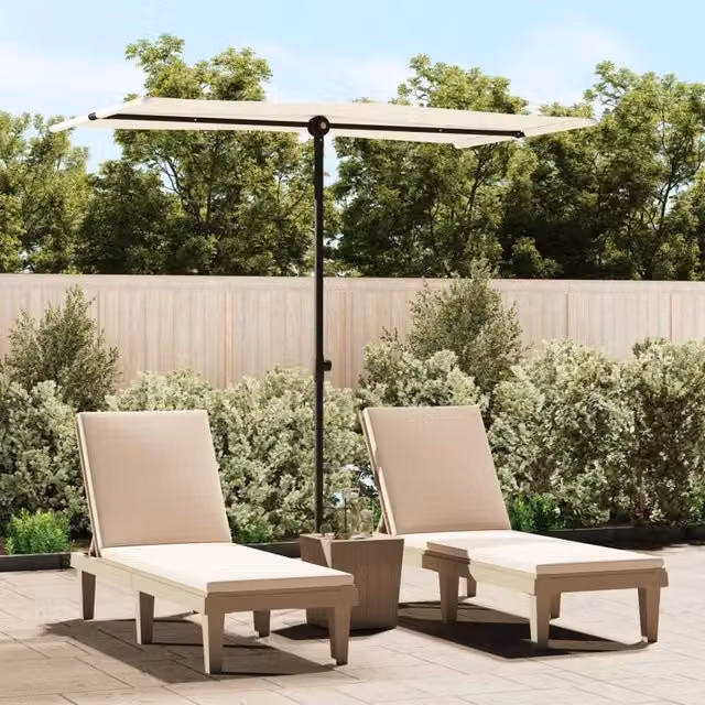 Berkfield Home Outdoor Parasol with Aluminium Pole, Sand White, W: 180 cm, D: 110 cm – 1