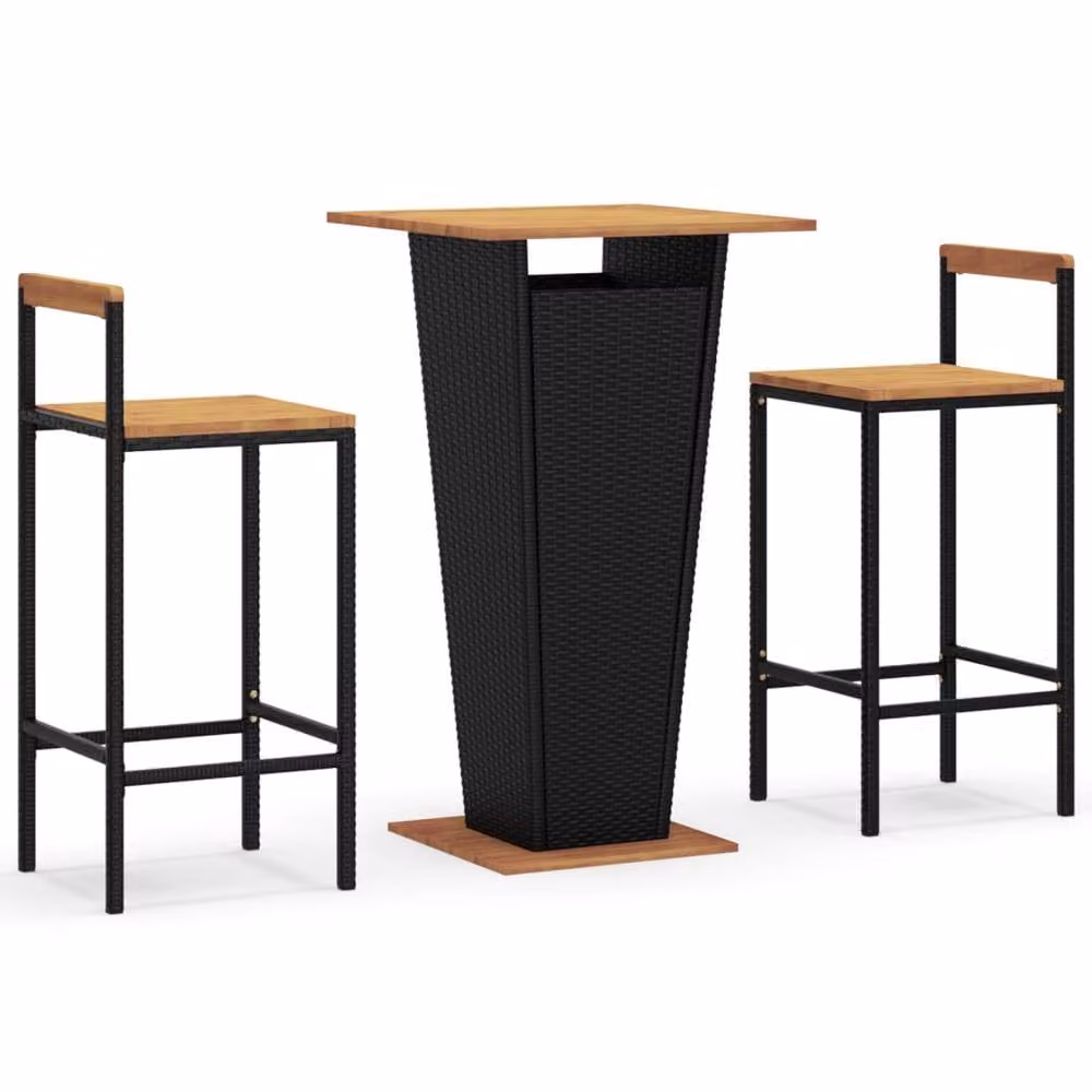 Berkfield Home 3 Piece Modern Garden Bar Set in Black Poly Rattan and Solid Acacia Wood – 2