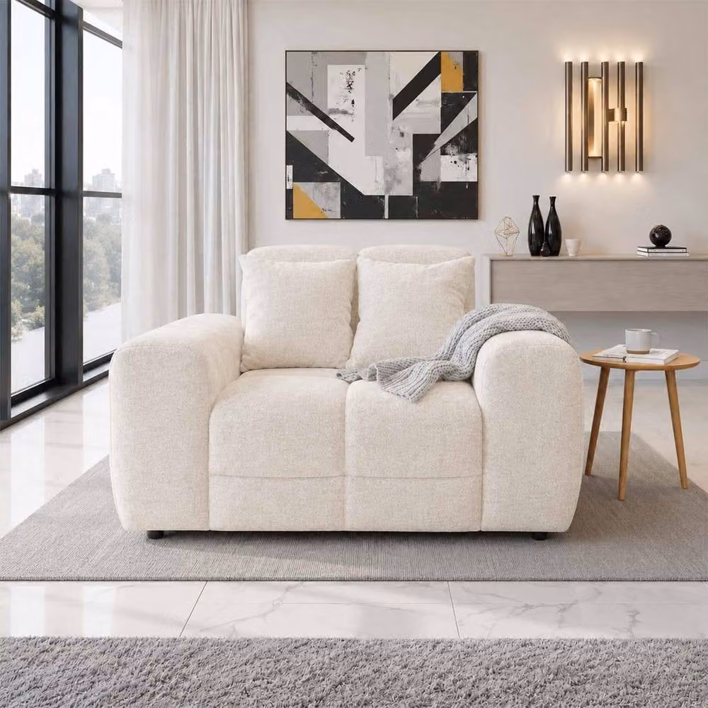 Furnishings For Less UK Jenson Natural Plush Velvet Armchair in Beige Sand with Deep Seat and Thick Boxed Arms, W/D/H: 105 x 90 x 140 cm – 2