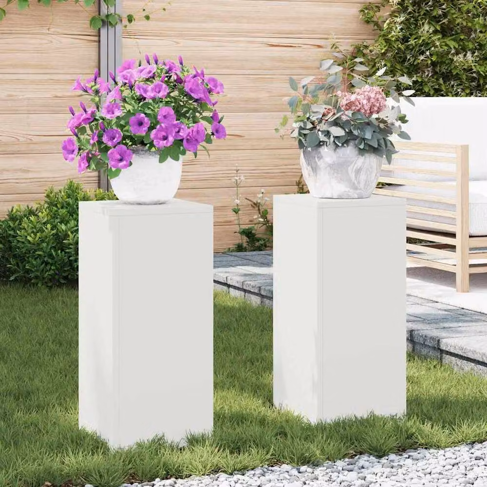 Berkfield Home Set of 2 Outdoor Steel Plant Stands in White, W/D/H: 24 x 24 x 55 cm – 2