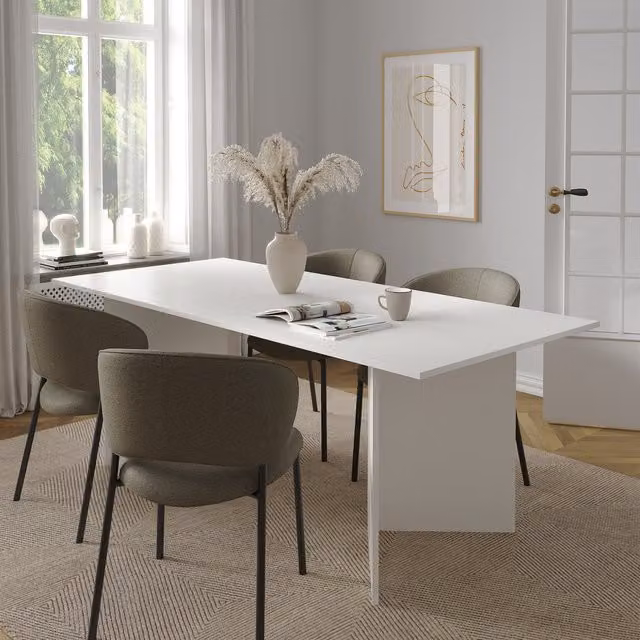 Furniture To Go Minimalist Rectangular Family Dining Table in White, W: 200 cm, D: 90 cm