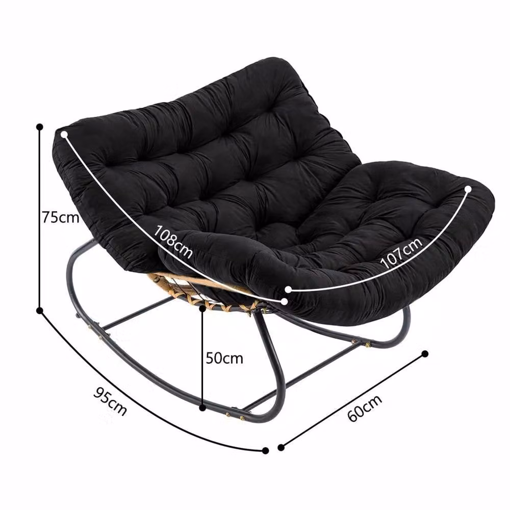 KORVIXA Black Rattan Wicker Egg Chair with Cushioned Seat, W/D: 100 x 100 cm – 1