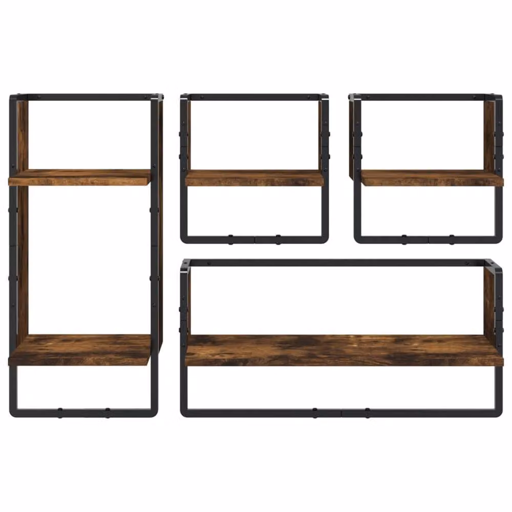 Berkfield Home 4 Piece Decorative Wall Shelf Set with Hanging Rods in Smoked Oak Brown – 4