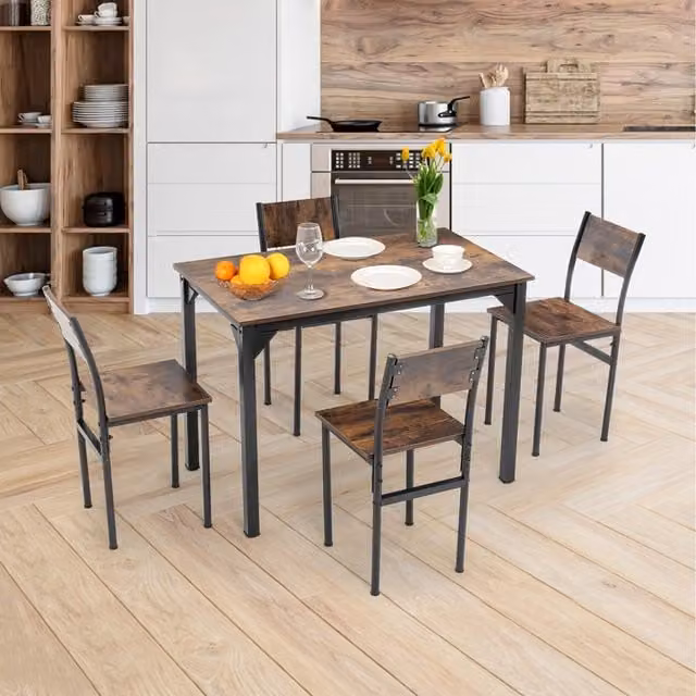 WestWood 5-Piece Compact Wooden Dining Table and 4 Chairs Set in Brown