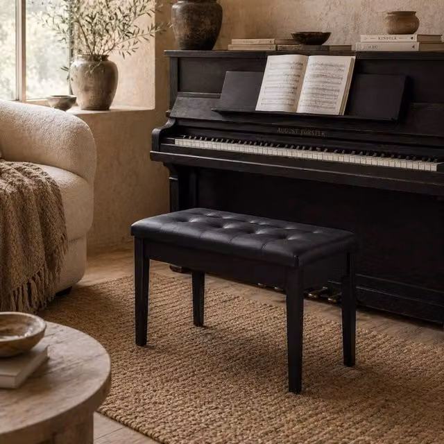 Wyld Haus Milara Black Faux Leather Piano Bench with Diamond Tufted Storage Seat W/D/H: 76 x 50 x 36 cm – 1