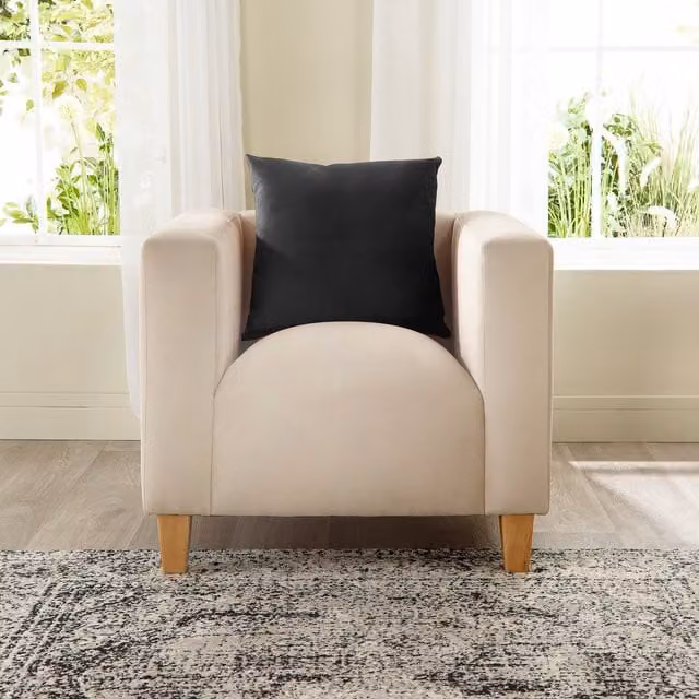 Aspire Bonnie Armchair in Cream Brushed Velvet with Solid Wood Frame