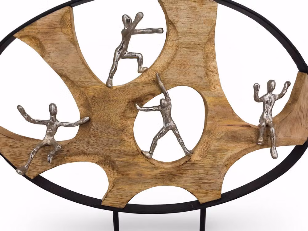 Elm Home And Garden Family Tree Climbing Sculpture in Silver, Mango Wood, Aluminium and Iron – 2