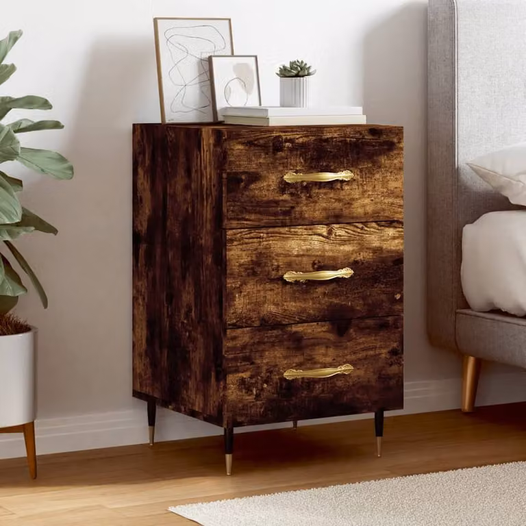 Berkfield Home Bedside Cabinet in Smoked Oak Brown, W/D/H: 40 x 40 x 66 cm