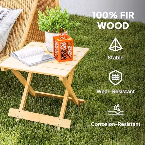 Outsunny Natural Wood Folding Garden Side Table in Brown and Beige, W/D/H: 40 x 43 x 40 cm – 5