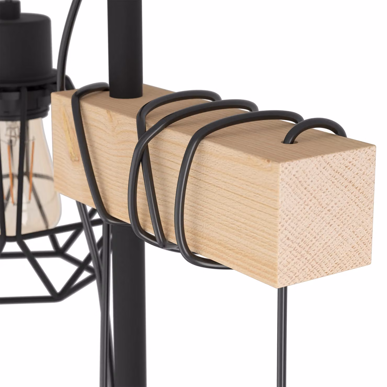 Eglo Townshend 5 Industrial 2-Light Floor Lamp in Black and Wood, H 166.5 cm x W 25 cm x D 25 cm – 3