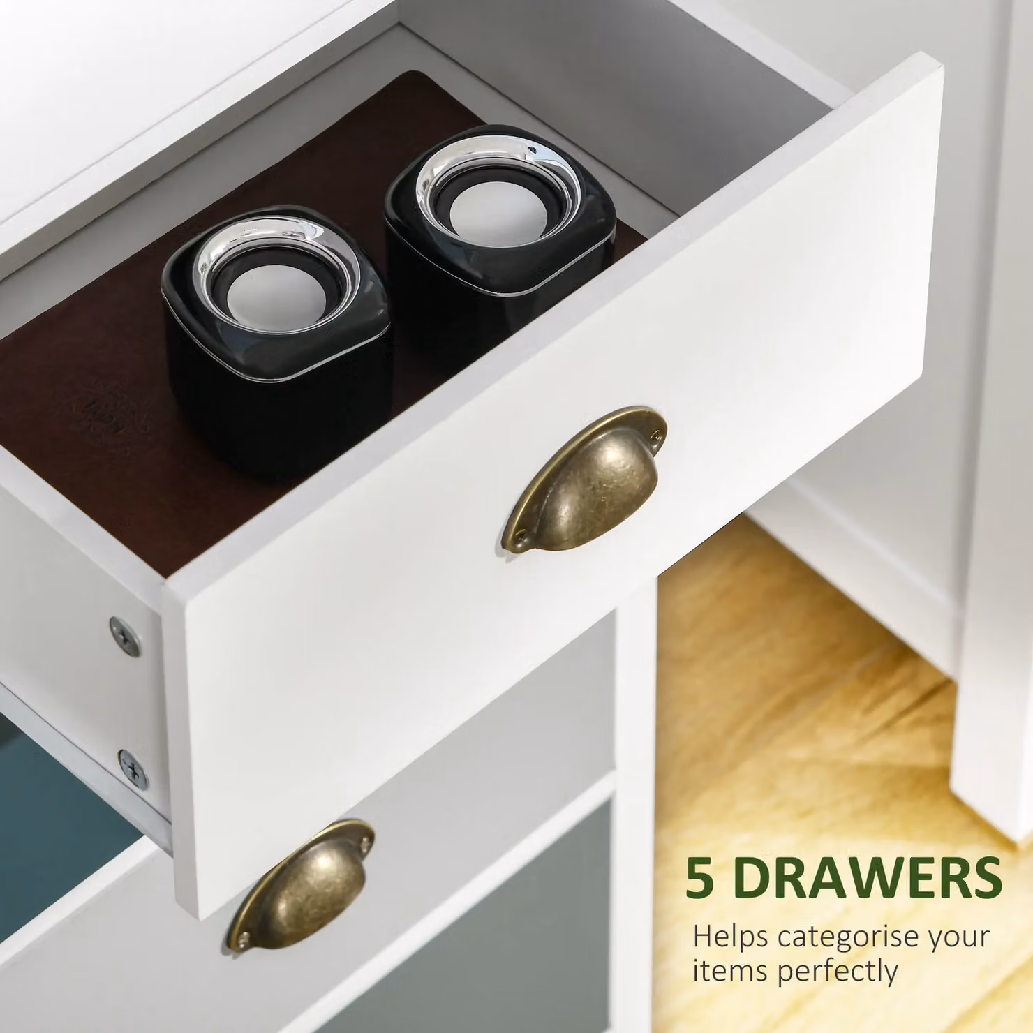 HOMCOM 5 Drawer Storage Cabinet Chest of Drawers in White – 4