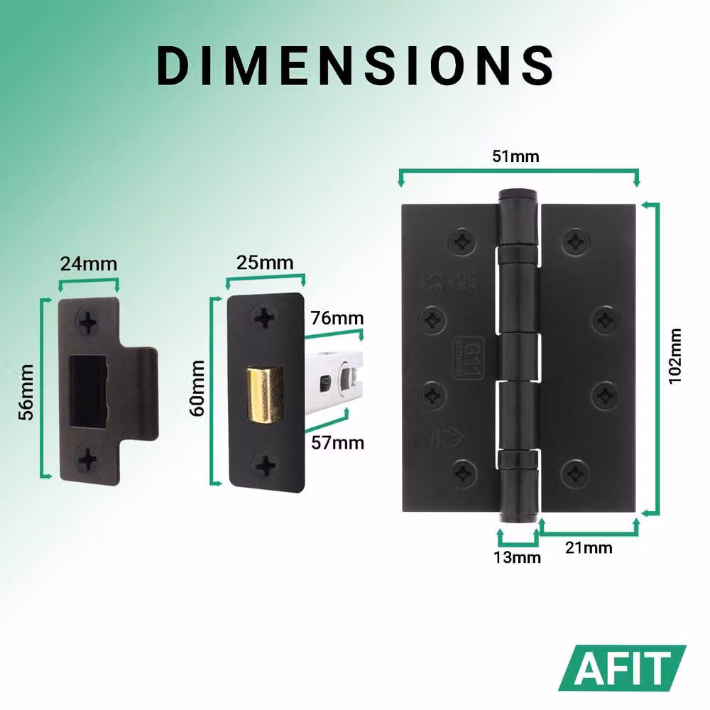 AFIT Matt Black Fire Door Handle Latch Set with Hinges, 4 Pack, W/D/H: 15 x 15 cm – 4
