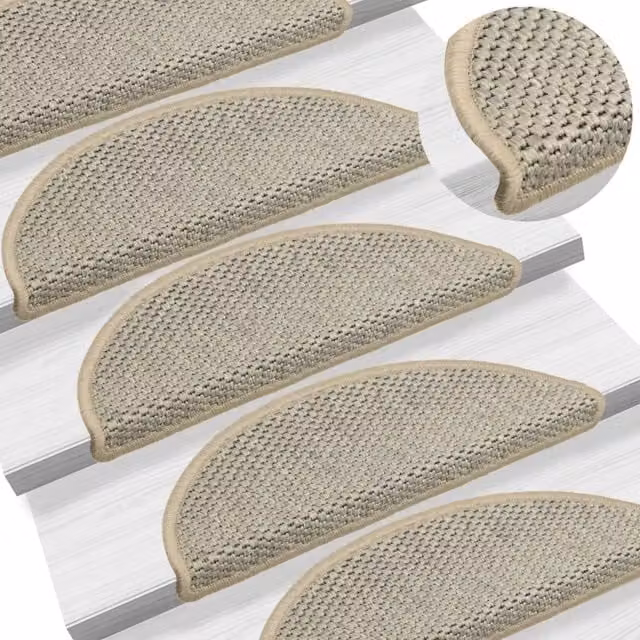 Berkfield Home Self-adhesive Sisal-Look Stair Mats, 15 Pieces, Light Green and Grey, W: 56 cm, D: 17 cm, H: 3 cm